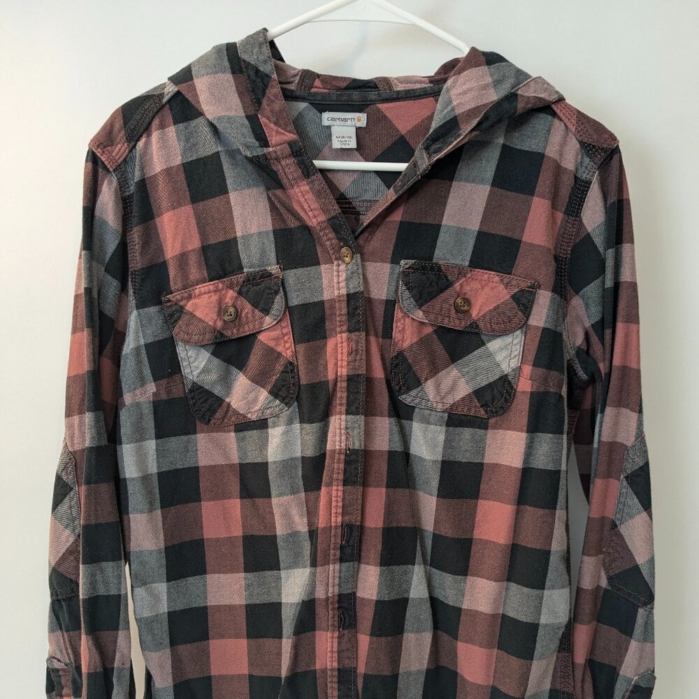 Carhartt Hooded Flannel Button Down Shirt - Women's M